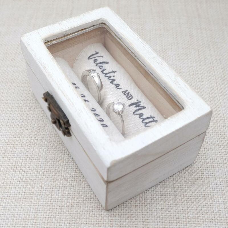 Boîte en bois rustique pour bagues de mariage personnalisée, porte-anneau, fiançailles