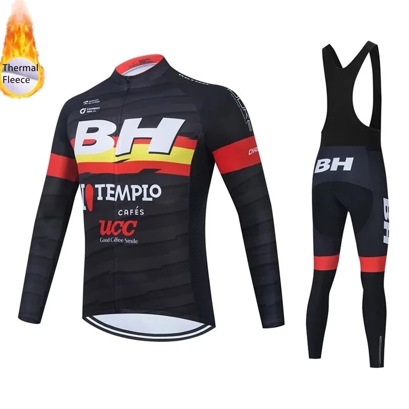 New Cycling Clothing Mountain Bike Jersey Mens Bicycle Sport Suit Winter Thermal Fleece BH Team Long Sleeve Bicycling Shorts Set