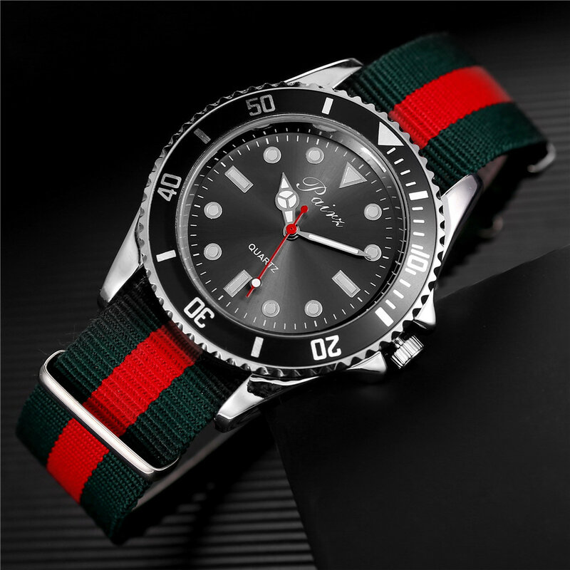 Reloj deportivo para hombre y mujer, pulsera trenzada a rayas de color, de cuarzo, con calendario de correa, rlx