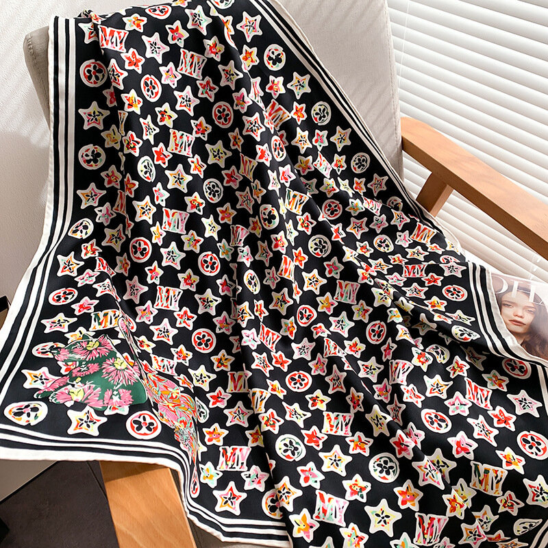 Silk Twill ผ้าพันคอมือรีด Foulard พิมพ์ผ้าพันคอผ้าไหมแท้100ผู้หญิงผ้าไหมธรรมชาติ100% Designer Twill ผ้าพันคอผ้าพัน...