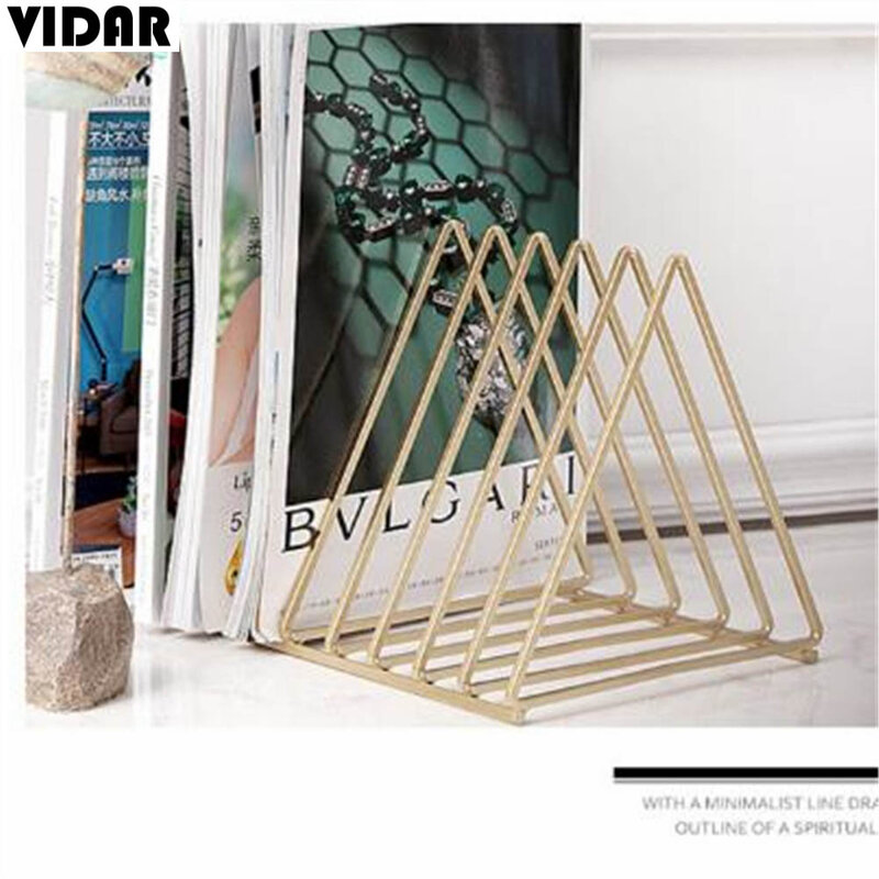 VIDAR Nordic Style Ornaments Triangle Rose Gold Book Stand Metal Telescopic Folding Bookshelf Magazine Rack