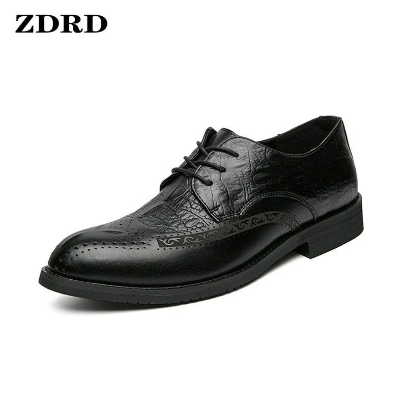 Spring Dress Shoes Men Oxfords Brogue Genuine Leather Shoes Classic Style Wing Tip Lace Up Formal Wedding Party Office Shoes