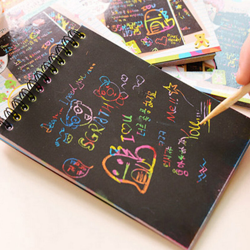 Libro de dibujo colorido para niños, Bloc de notas para rascar, papel de grafiti, bobinas DIY, Color aleatorio, 1 libro