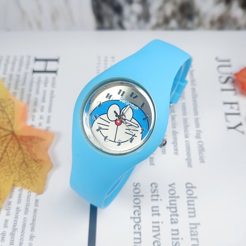 귀여운 캐주얼 도라에몽 도라에몽 남녀학생 쿼츠 실리콘 시계, 새로운 스타일의 만화 어린이 시계