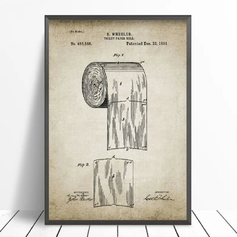 욕실 도자기 특허 레트로 포스터 플러시 화장지 화장실 뚜껑 특허 빈티지 벽 아트 캔버스 회화 Washingroom 장식 쌍