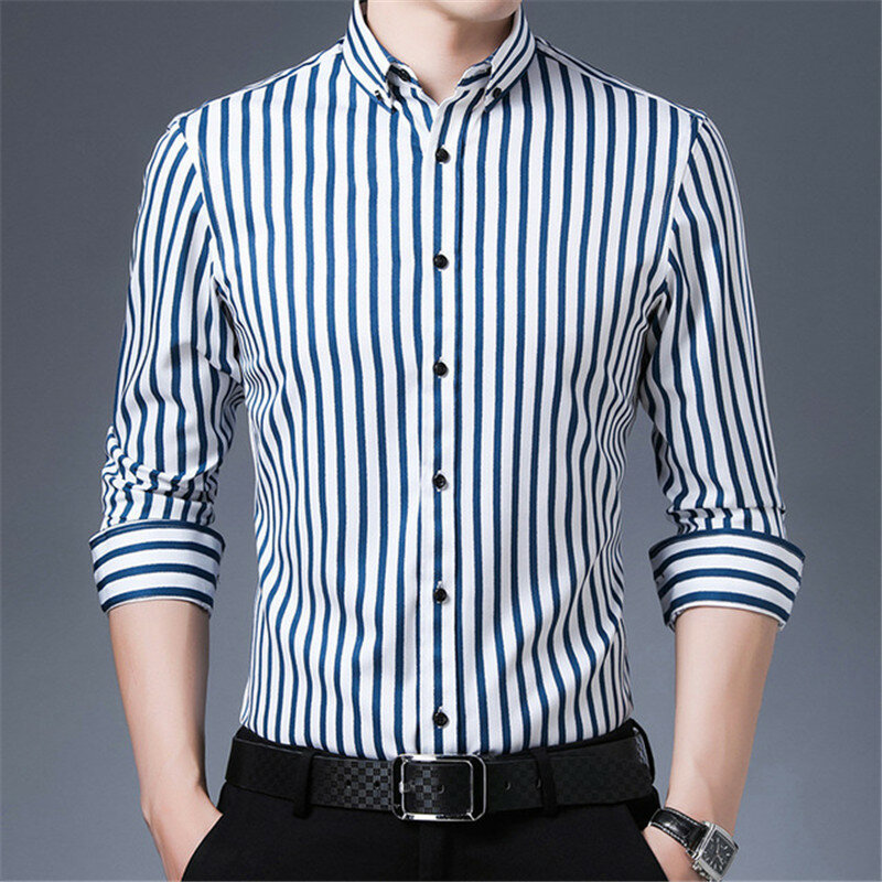 Camisas de negócios masculina 2021 nova alta qualidade gola quadrada bordado casual magro manga comprida vestido camisa para homem