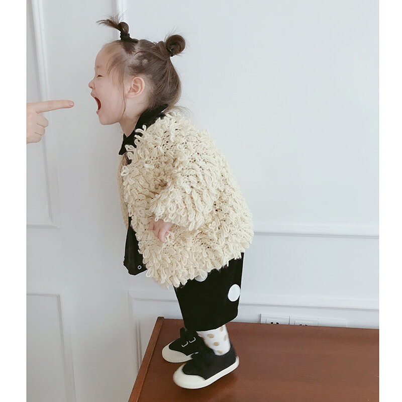 Asli Anak Pakaian Aprikot Renda Buatan Tangan Sweter Mantel Imakokoni Lucu Rajutan Tebal Cardigan Gadis Musim Gugur dan Musim Dingin