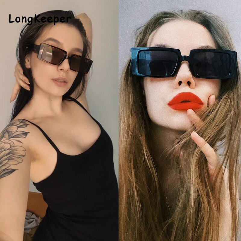 Pequeno retro retângulo fino frame óculos de sol uv400 homens mulheres sexy senhoras transparente óculos de sol feminino preto lente