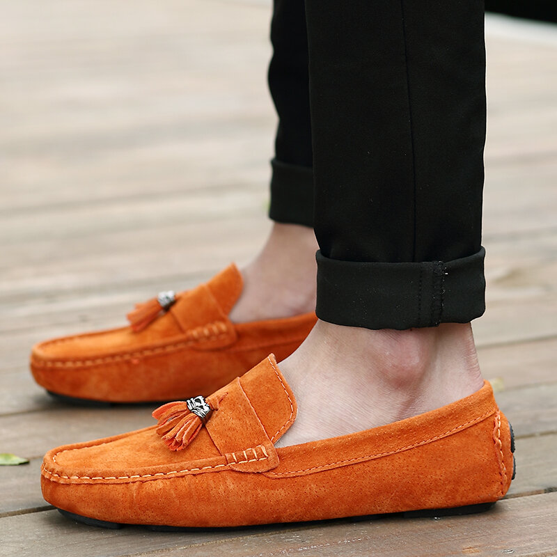Scarpe in pelle scamosciata di mucca mocassini da uomo Designer di lusso scarpe da guida da uomo moda mocassini Penny mocassini da barca appartamenti alla moda arancione