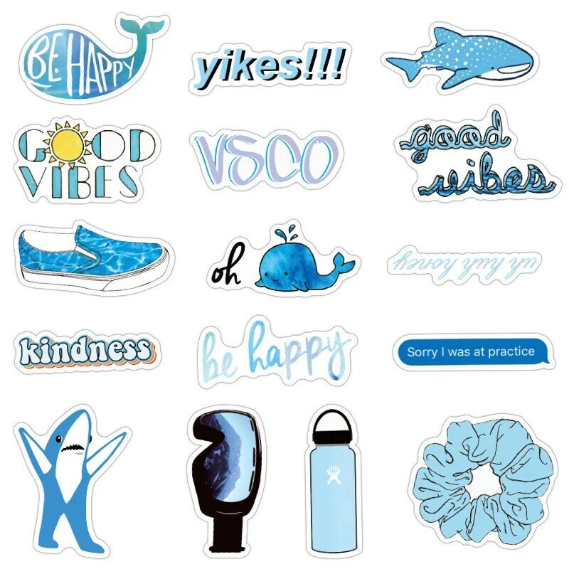50psc Blauwe Vsco Cartoon Dier Sticker Voor Skateboard Laptop Motorfiets Plakboek Koffer Cool Waterdicht Diy