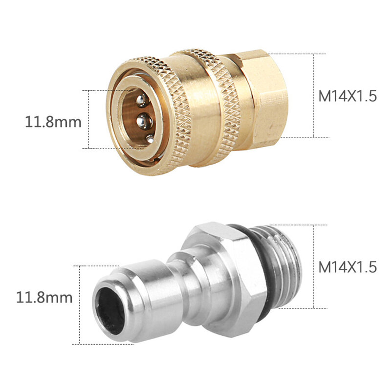 Car Washer Adapter Foam Lance Brass Connector 1/4" Quick Disconnect Socket and M14*1.5 Plug Coupler 4000PSI High Pressure