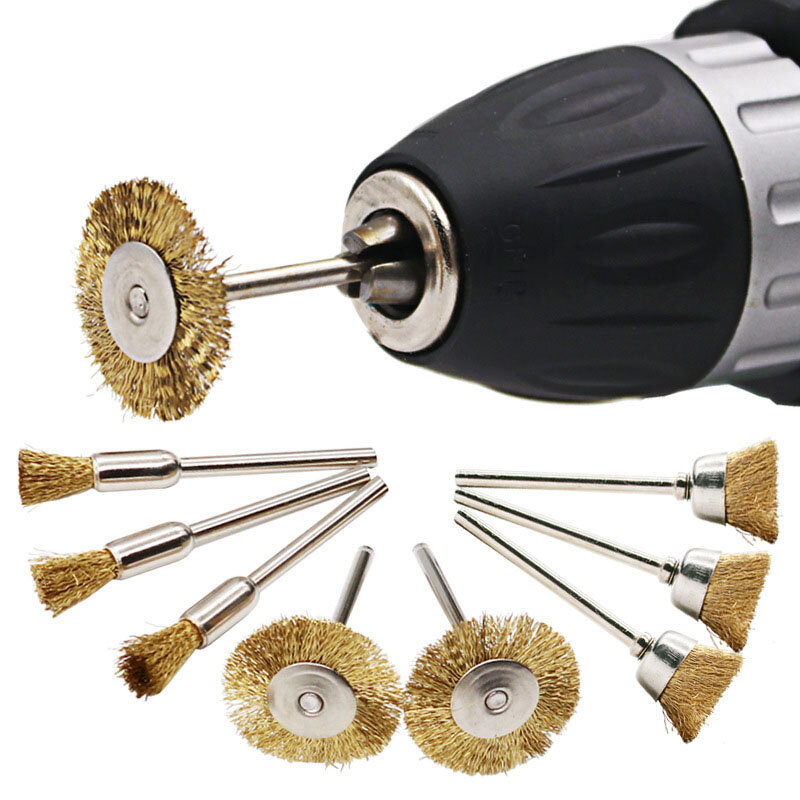 9pcs/lot Brass Brush Wire Wheel Brushes Die Grinder Rotary Electric Tool For Engraver