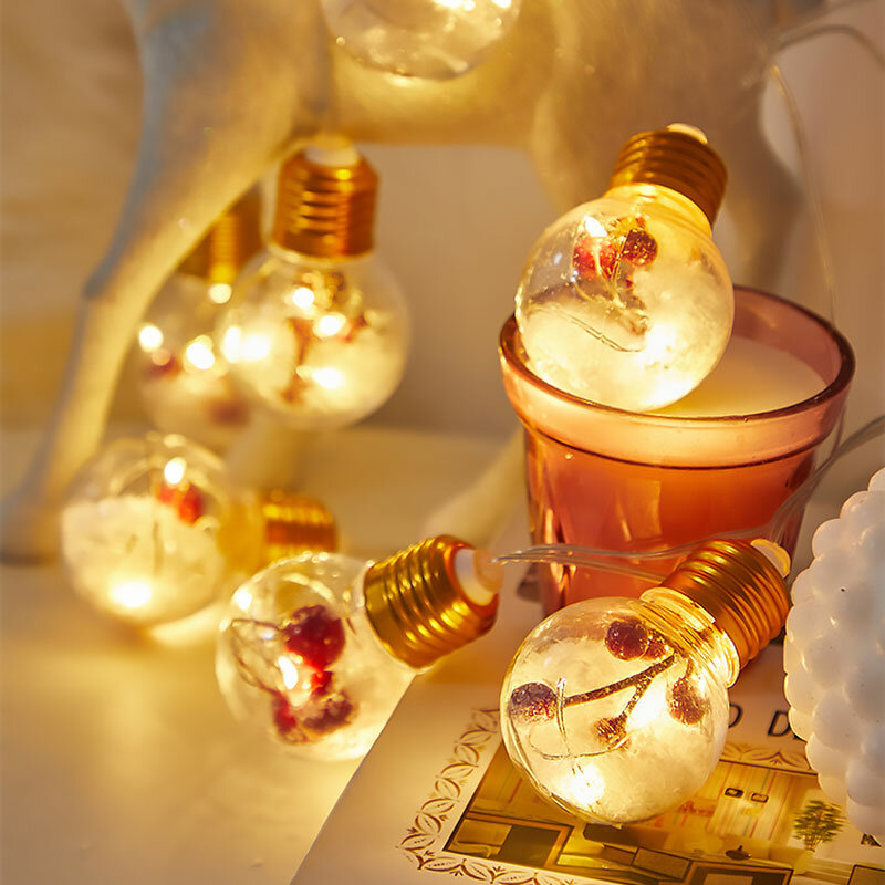 Guirnalda de luces LED para Navidad, Lámpara decorativa de Color para exteriores, Festival de frutas rojas, cadena de bombillas de Navidad