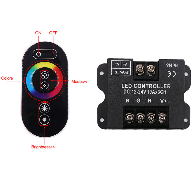 DC12-24V RGB LED Controller 10Ax3CH 30A RF Wireless Full Touch Remote 360W RGB Controller for 5050 2835 RGB LED Strip Neon Light