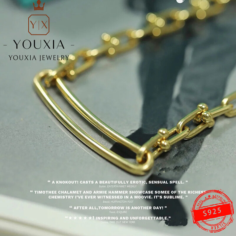 Ожерелье из серебра 925 пробы высокого качества, модное Очаровательное ожерелье U-образной формы трех цветов на заказ, подарок для пары с лого...