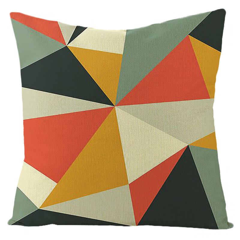 Capa para travesseiro em linho, amarelo e cinza, estilo geométrico, 45x45cm, para casa