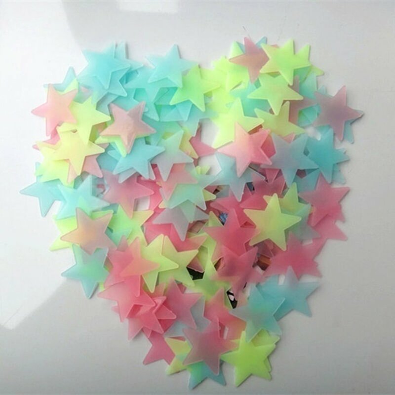 Autocollant mural étoile lumineuse fluorescente 3D, 3CM, 100 pièces, pour chambre à coucher, plafond, maison, pour enfants