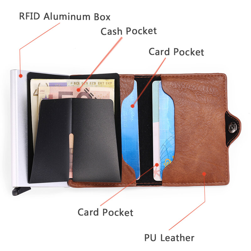 Porte-cartes avec photo gravée pour hommes et femmes, porte-monnaie minimaliste avec blocage RFID, portefeuille Pop-UP à loquet en aluminium pour femmes
