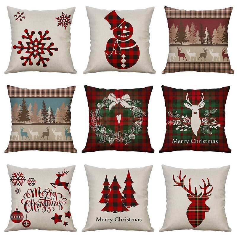 Fundas de almohada de Feliz Navidad para sofá, funda de cojín de Elk Santa, decoración del hogar, adornos de Navidad Natal, Año Nuevo 2022