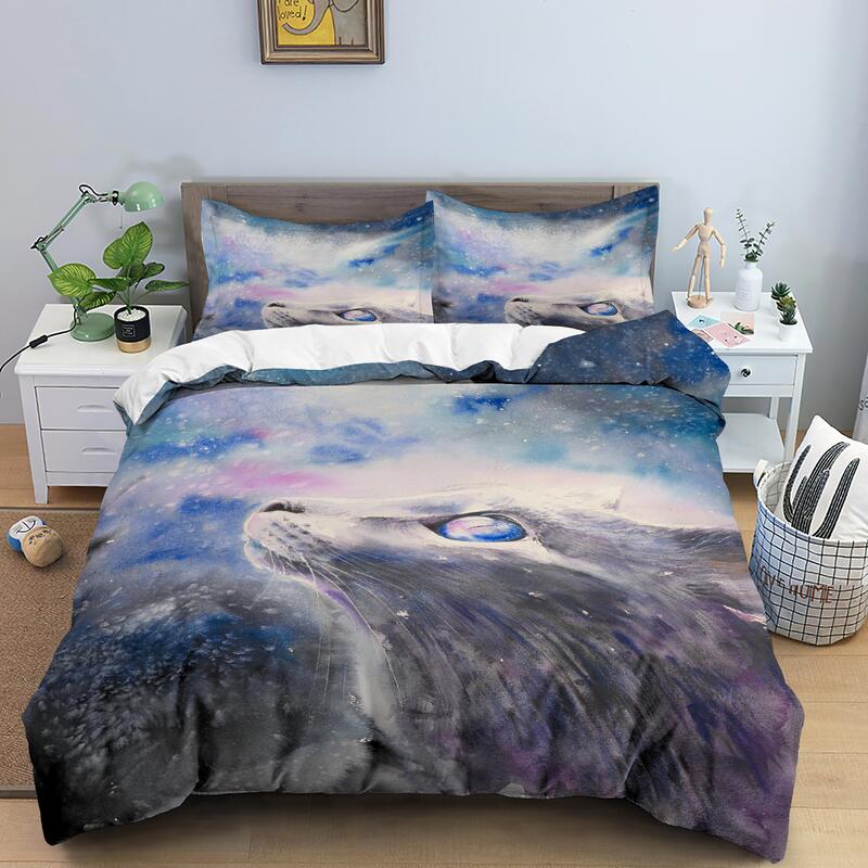 Shower Kitten Printed Bedding Set Funny Pet Cats Dog Duvet Cover Set For Girl Twin Sizes With Pillowcase Home Bedclothes