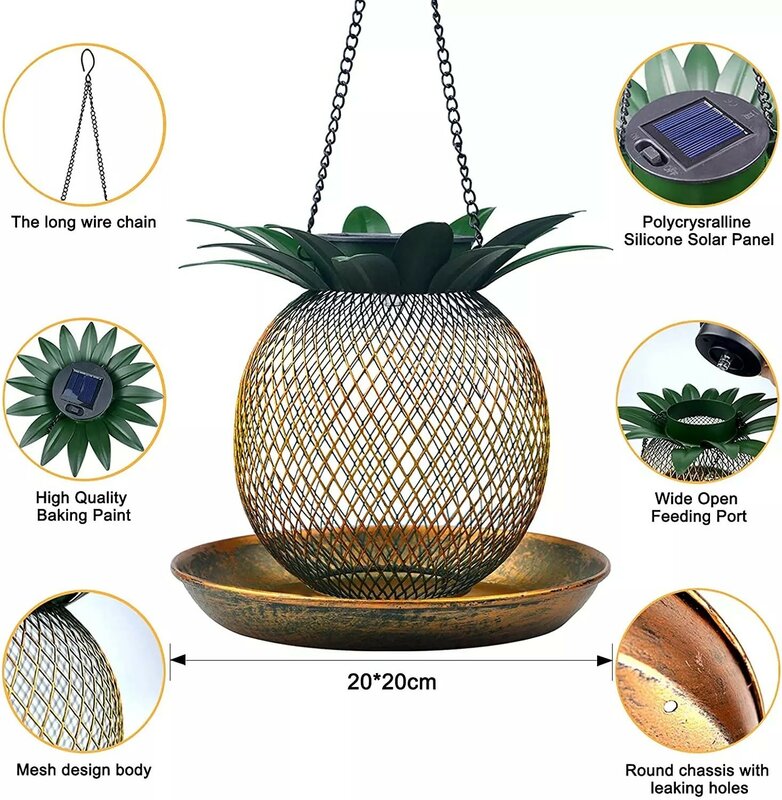 Lanterne solaire suspendue créative avec capteur ananas, alimentation en forme d'oiseau, contrôle intelligent de la lumière, luminaire décoratif d'extérieur, idéal pour un jardin, un Patio ou une cour
