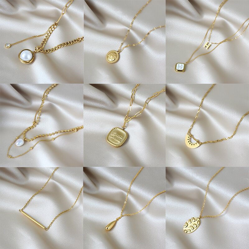 女性のためのステンレス鋼の金メッキのネックレス,丸いステンレス鋼のネックレス,流行のジュエリー,パーティーギフト,2021