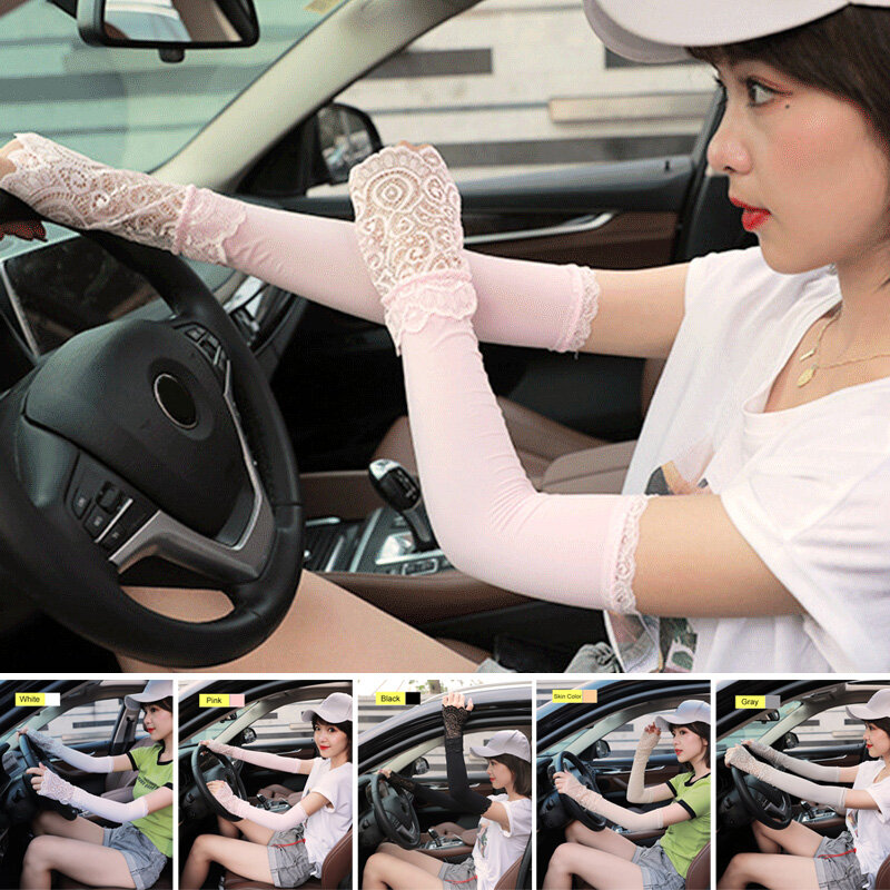 Women Sunproof Ice Silks Arm Sleeve Lace Sun UV Protection Cooling Sleeves for Outdoor Sports TC21