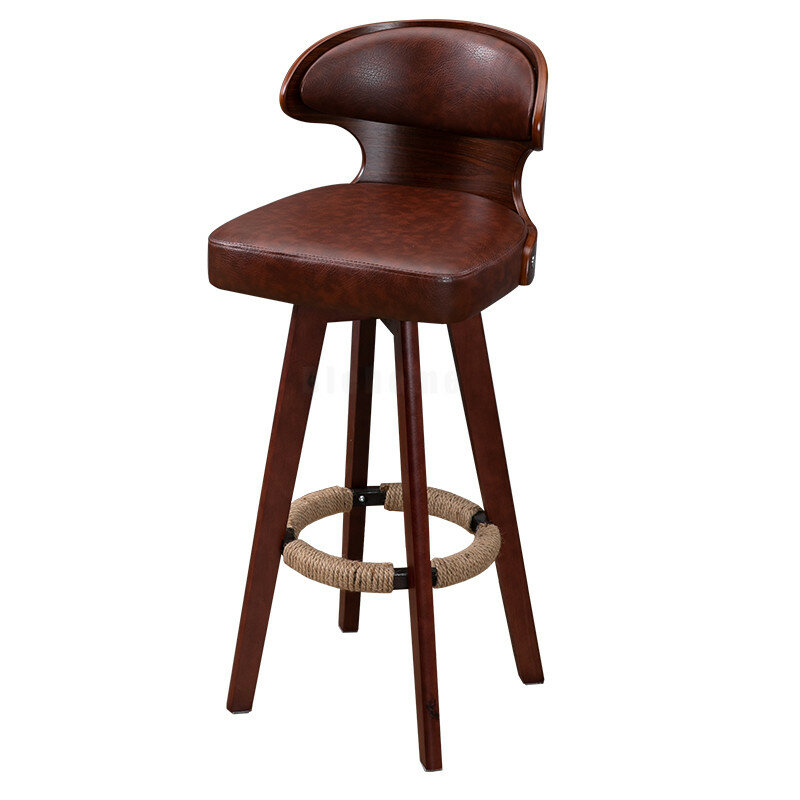 Taburete de Bar moderno, taburete de madera maciza, barra nórdica moderna, base alta, escritorio delantero para el hogar, silla giratoria trasera