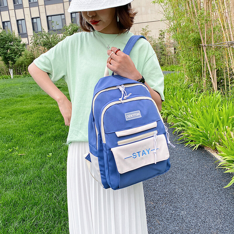 Bolso de moda estilo Preppy para mujer, mochila informal con estampado de letras de contraste de Color, bolso de gran capacidad