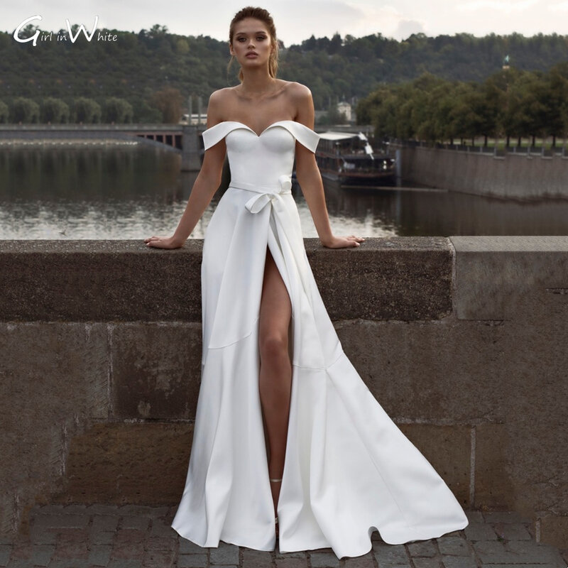 Женское свадебное платье It's yiiya, белое платье с открытыми плечами и разрезом на лето 2019