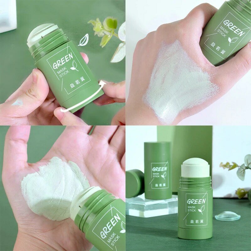 Green Tea Cleansing Solid Mask Purifying Clay Stick Mask Oil Control Anti-Acne Eggplant Skin Care Whitening Care Face