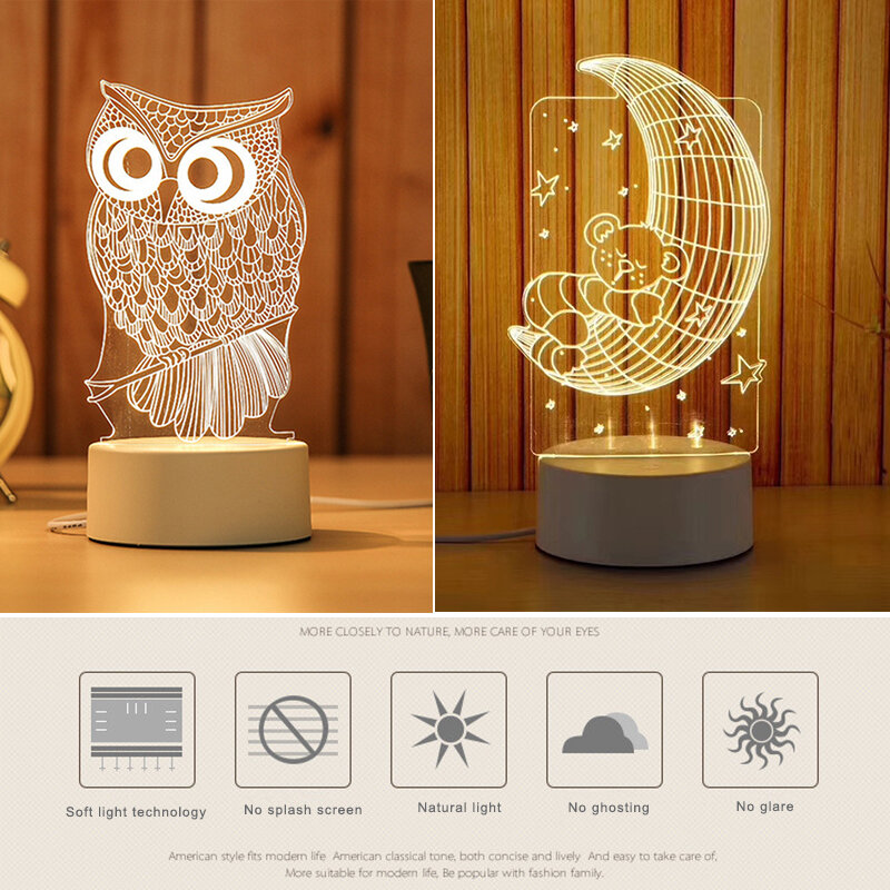 Lampu Malam LED 3D USB 3D Lampu Meja Baru Bercahaya Dekorasi Rumah Hadiah Ulang Tahun Natal Valentine