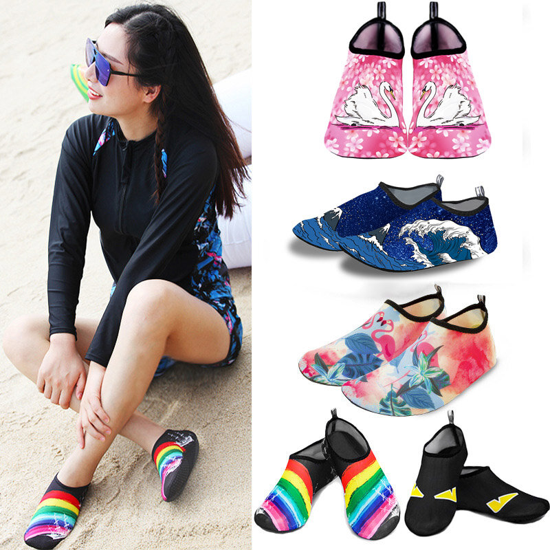 Chaussettes de natation pour homme et femme,chaussures d'eau, coloré, imprimée, de plage, de bord de mer, type pantoufle, d'été,