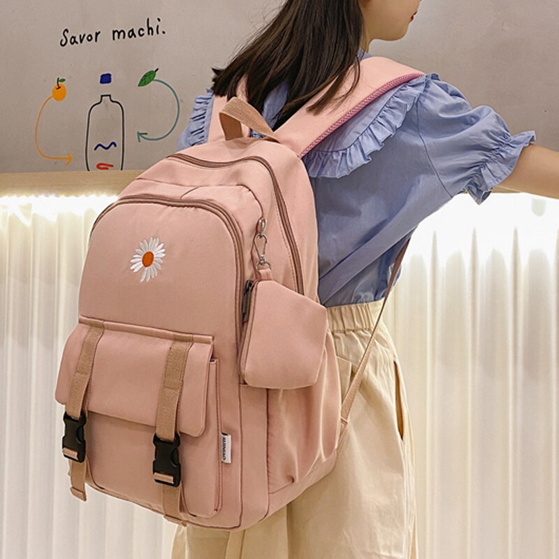 Waterproof Nylon Women Backpack Large Capacity Travel Bagpack Solid Color College School Bags For Grils Laptop Backpacks Bookbag