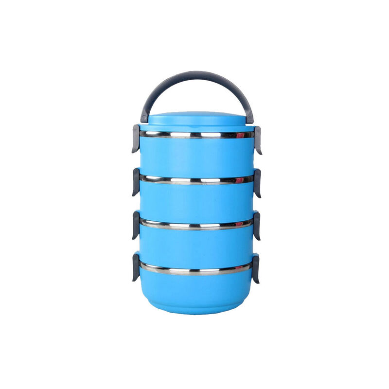 4-слойный круглый Термоизолированный контейнер для хранения еды Bento, синий контейнер для еды