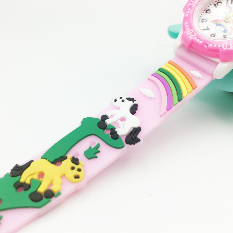 Relojes de cuarzo analógicos para niños y niñas, bonitos relojes de pulsera con diseño de caballo 3D a la moda, resistentes al agua, banda de silicona