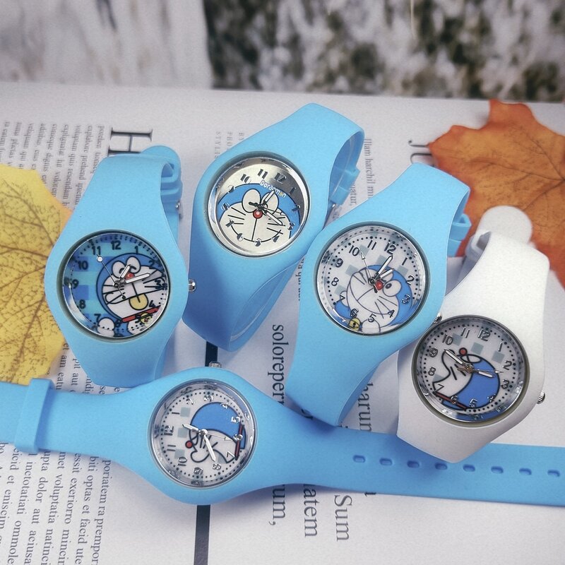귀여운 캐주얼 도라에몽 도라에몽 남녀학생 쿼츠 실리콘 시계, 새로운 스타일의 만화 어린이 시계