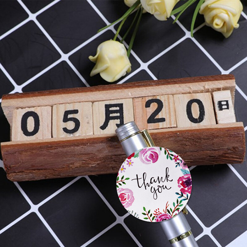 500 Buah/Rol Cukup Bunga Terima Kasih Stiker Label Segel untuk Pesta Pernikahan Kebaikan Buatan Tangan Amplop Alat Tulis Bulat Stiker