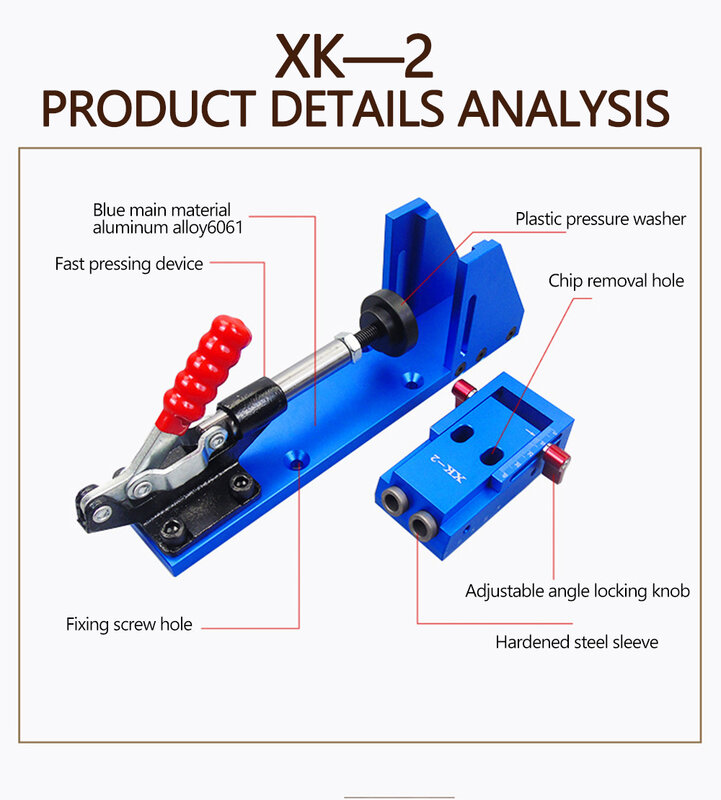 WORKBRO Woodworking Positioning Center Drilling jig Mini Hand Punch Pocket Hole Hig Bit Set Wood Drilling Board Splicing Tool