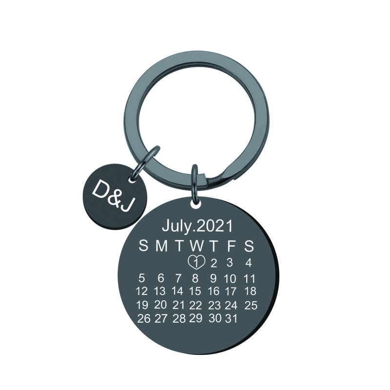 Porte-clés personnalisé avec calendrier, pour femme et homme, Date spéciale, nom, initiales, cadeau pour couple, amoureux, petit ami, petite amie