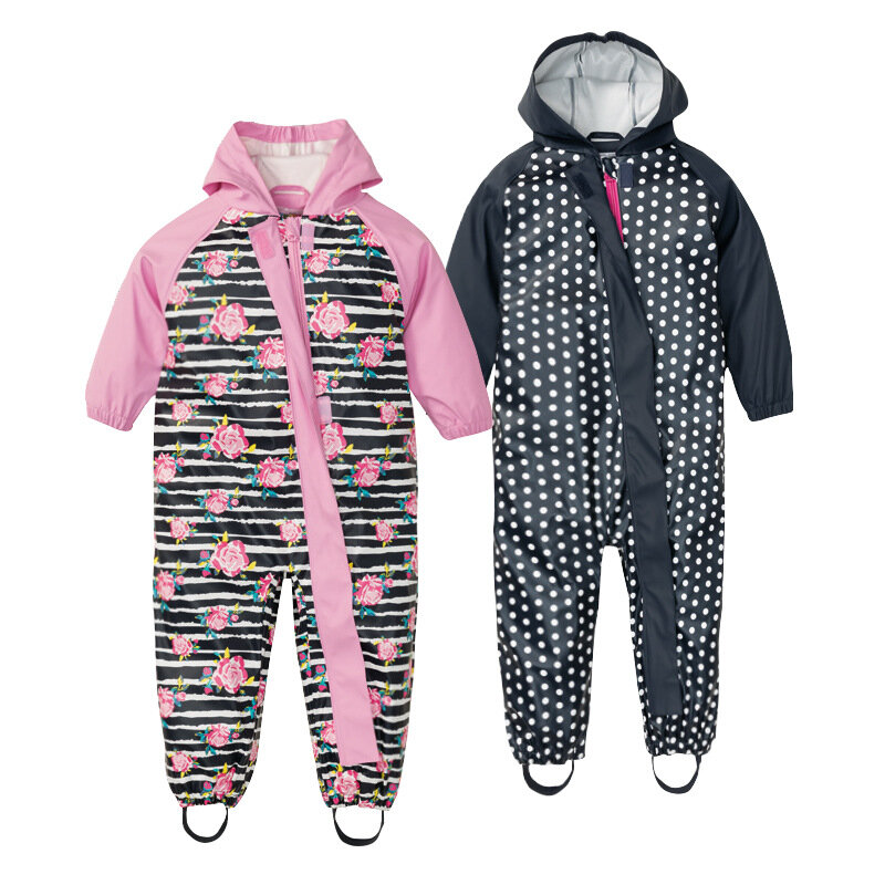 2020 mit kapuze Wasserdichte Mädchen Body Body Dots Baby Unisex One-Stück Regen Sport Junge Kleidung Overalls PU Sommer Kinder Kleidung