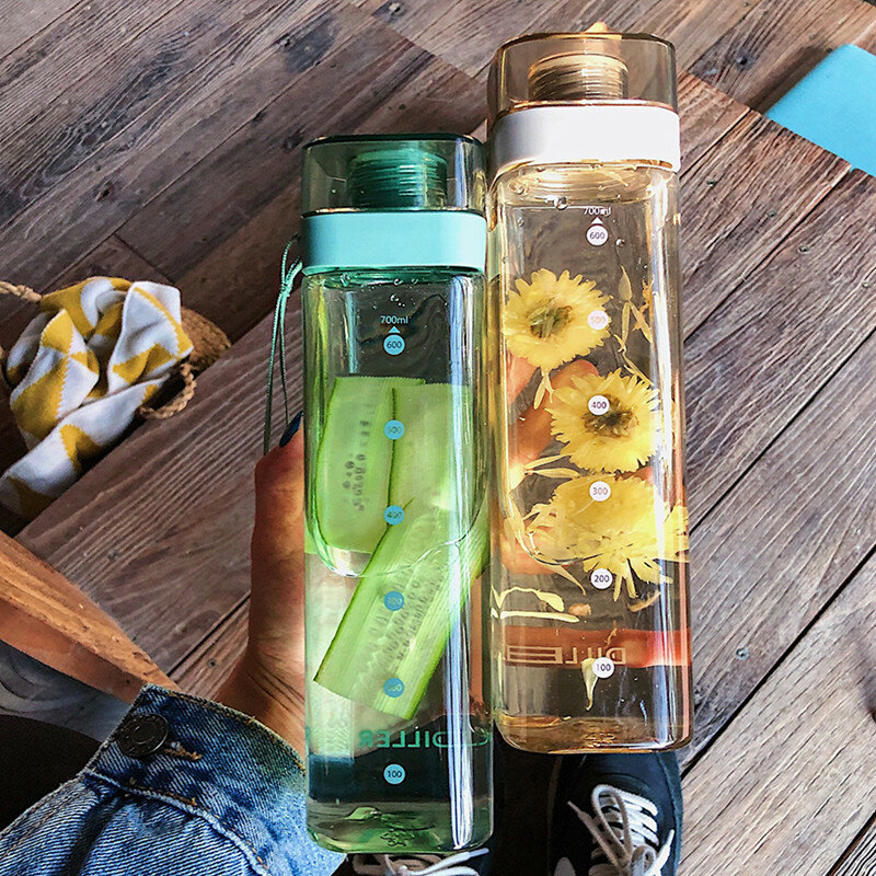 Бутылка для воды без БФА, пластиковая квадратная прозрачная термостойкая Спортивная бутылка для питья в Корейском стиле