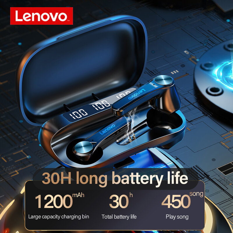 Lenovo-auriculares inalámbricos con Bluetooth 5,1, dispositivo de audio estéreo QT81, botón táctil, con cargador de 1200mAh
