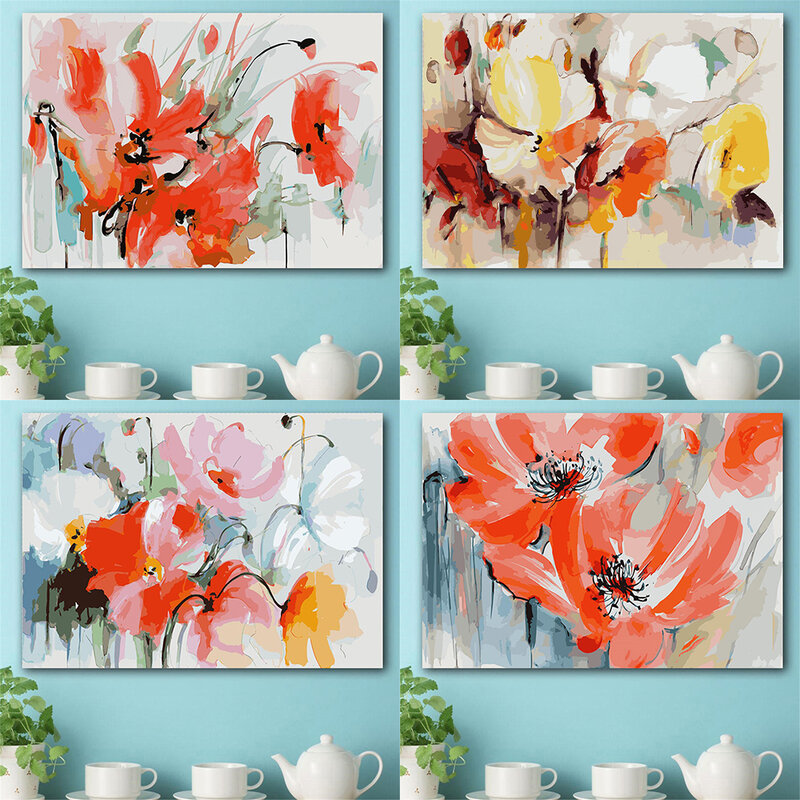 DIY By Number Painting Flower Art Acrylic Paint Adult Oil Painting Canvas Coloring By Number Home Wall Decoration Poster