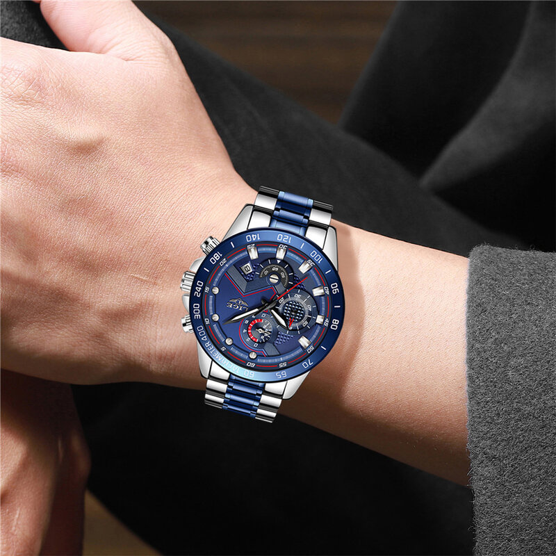 Relogio masculino lige nova moda dos homens relógios marca superior relógio de pulso de luxo relógio de quartzo azul relógio masculino cronógrafo à prova dwaterproof água
