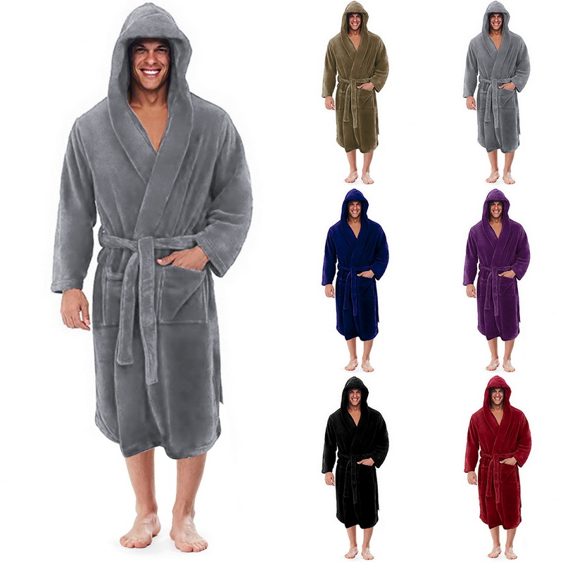 2021 nouvelle mode hommes chemise de nuit Kimono peignoir hiver en peluche allongé peignoir maison vêtements à manches longues Robe
