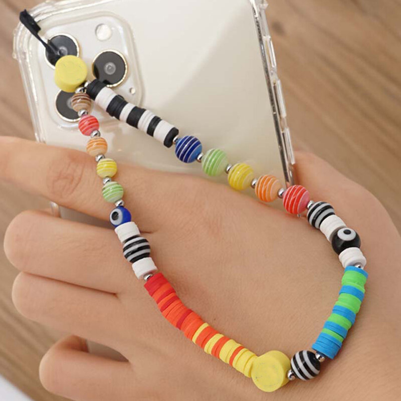 1 sztuk etui na telefon telefon biżuteria Heishi koraliki kryształowy łańcuch dla pasek-uchwyt do telefonu łańcuchy list smycz