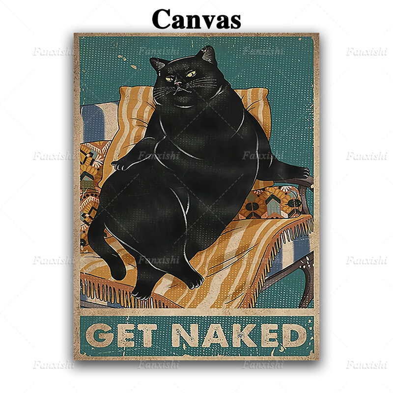 Retro Black Cat Get Naked Funny Posters Nordic Wall Art Canvas Prints Retro Painting Modular Pictures For Living Room Home Decor