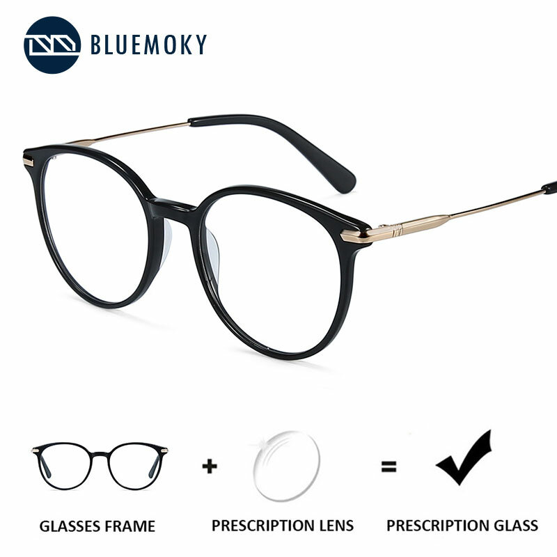 BLUEMOKY-gafas graduadas redondas Vintage para mujer, anteojos para miopía óptica, montura Retro, antiluz azul, fotocromáticas