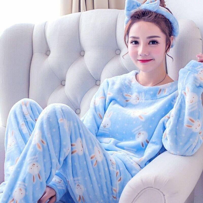 Фланелевые пижамы, набор, женская плюшевая теплая пикантная осенне-зимняя тёплая Пижама, фланелевая домашняя Весенняя Студенческая Пижама ...